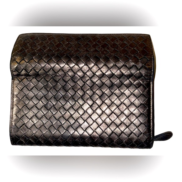 🖤 Bottega Veneta Intrecciato Leather Flap Top Snap Continental Wallet Metallic - Picture 7 of 14